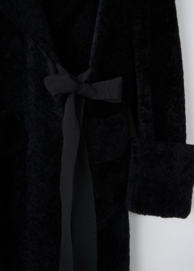 Prada Black lammy coat with ribbon closure