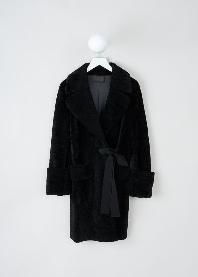 Prada Black lammy coat with ribbon closure photo 2