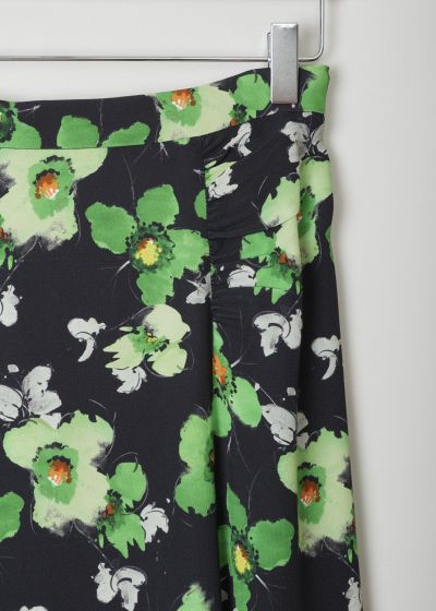 Prada Black semi-circular skirt with green floral motif 