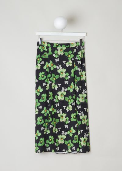 Prada Black semi-circular skirt with green floral motif  photo 2