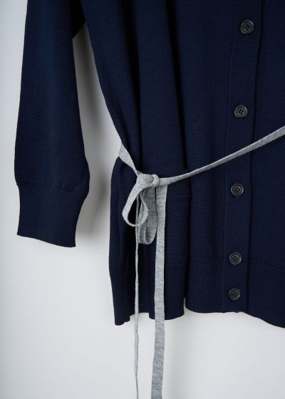 Prada Blue V-neck cardigan with grey tie