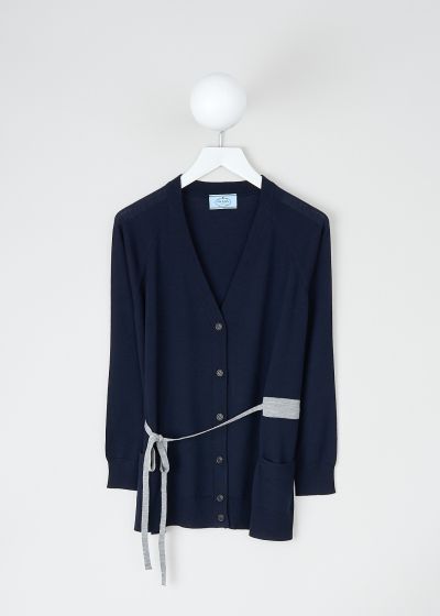 Prada Blue V-neck cardigan with grey tie photo 2