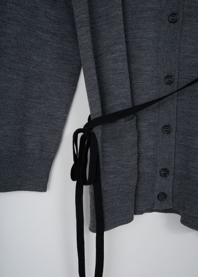 Prada Grey V-neck cardigan with tie detail