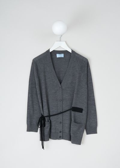 Prada Grey V-neck cardigan with tie detail photo 2