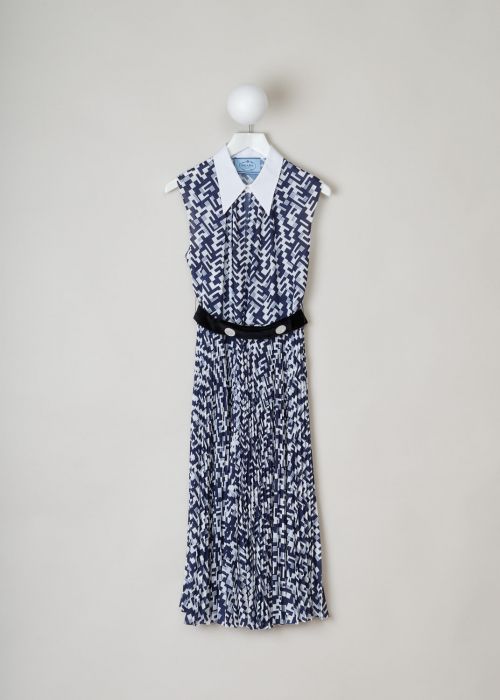 Prada Geometric print blouse dress in blue and white photo 2