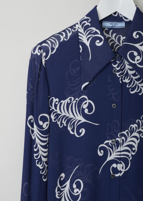 Prada See-through navy blouse with white sprig pattern  