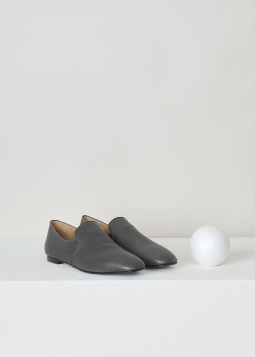 The Row Charcoal colored leather Alys slipper