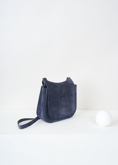 The Row Dark navy suede crossbody hunting bag