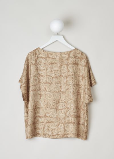 The Row, Brown and beige short sleeved top, lylia_top_4384wi734_dark_ginger, brown, back, A lovely print adorns this top, featuring short sleeves and a round neckline.