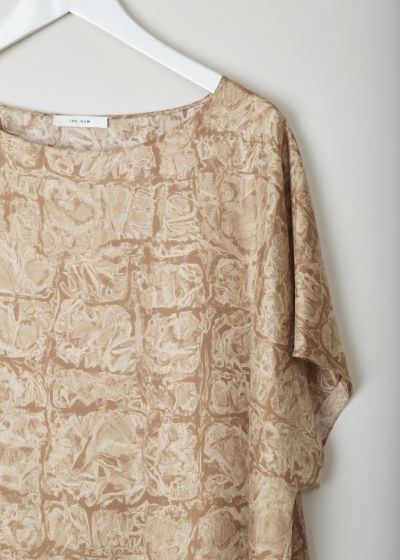 The Row, Brown and beige short sleeved top, lylia_top_4384wi734_dark_ginger, brown, detail, A lovely print adorns this top, featuring short sleeves and a round neckline.