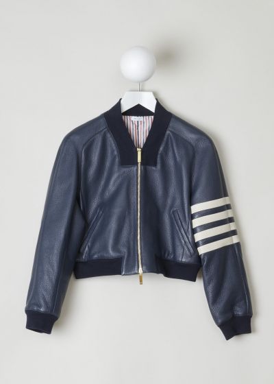 Thom Browne Navy blue cropped leather jacket photo 2