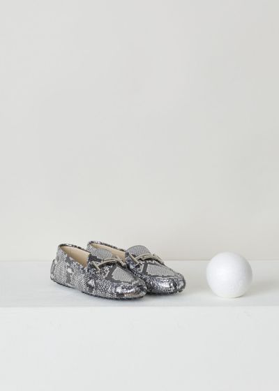 Tods Silver snakeskin mocassins with buckle