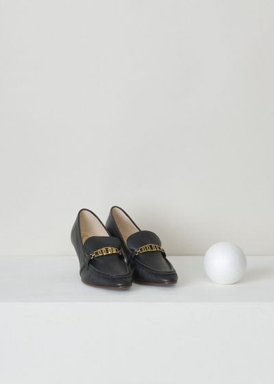 Tods Black leather loafers with a trapezoid heel