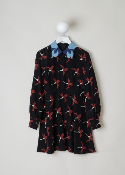 Valentino Black printed dress with blue floral collar photo 2