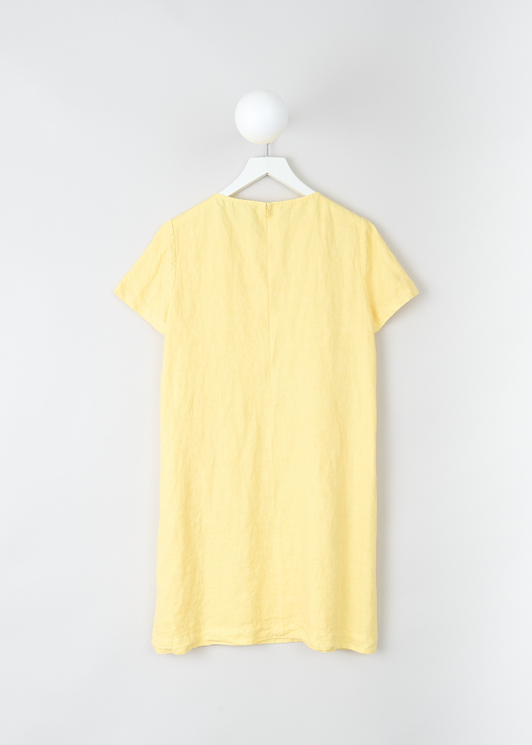 Aspesi, Short A-line yellow dress, 2917_C253_85155, Yellow, Back, This yellow A-line dress has a round neckline and short sleeves. The dress has slanted pockets in the front. 

