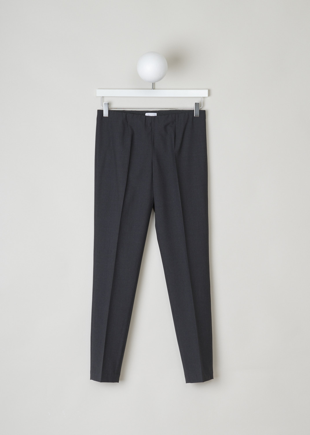 Brunello Cucinelli Charcoal coloured pants without waistband, M0W07P1794_C796, grey, front, This charcoal coloured woolen pants without a waistband is one of those must have basics.