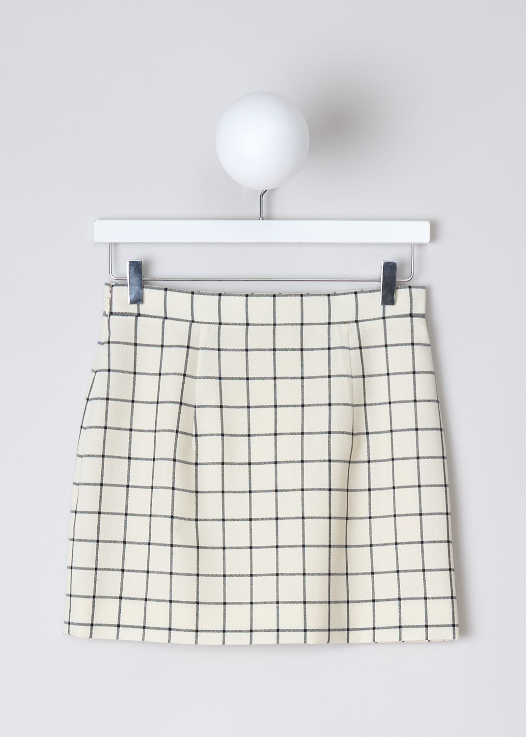 MARNI, WOOL CHECK MINI SKIRT IN STONE WHITE, GOMA0553U0_UTWA01_CHW03, White, Print, Back, This fitted wool check mini skirt in Stone White has a concealed side zip. The skirt is high-waisted with a straight hemline and is fully lined. 
