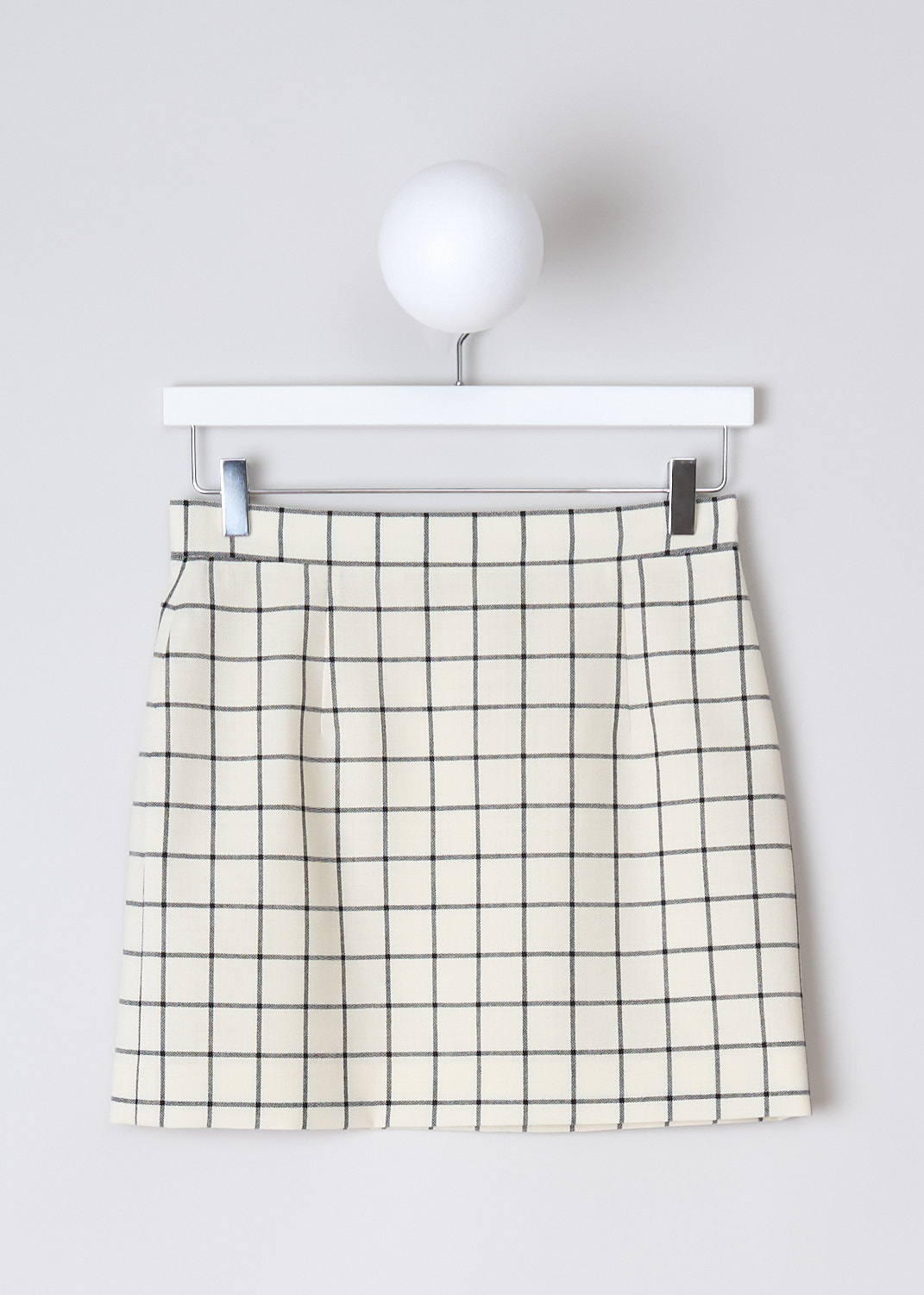 MARNI, WOOL CHECK MINI SKIRT IN STONE WHITE, GOMA0553U0_UTWA01_CHW03, White, Print, Front, This fitted wool check mini skirt in Stone White has a concealed side zip. The skirt is high-waisted with a straight hemline and is fully lined. 
