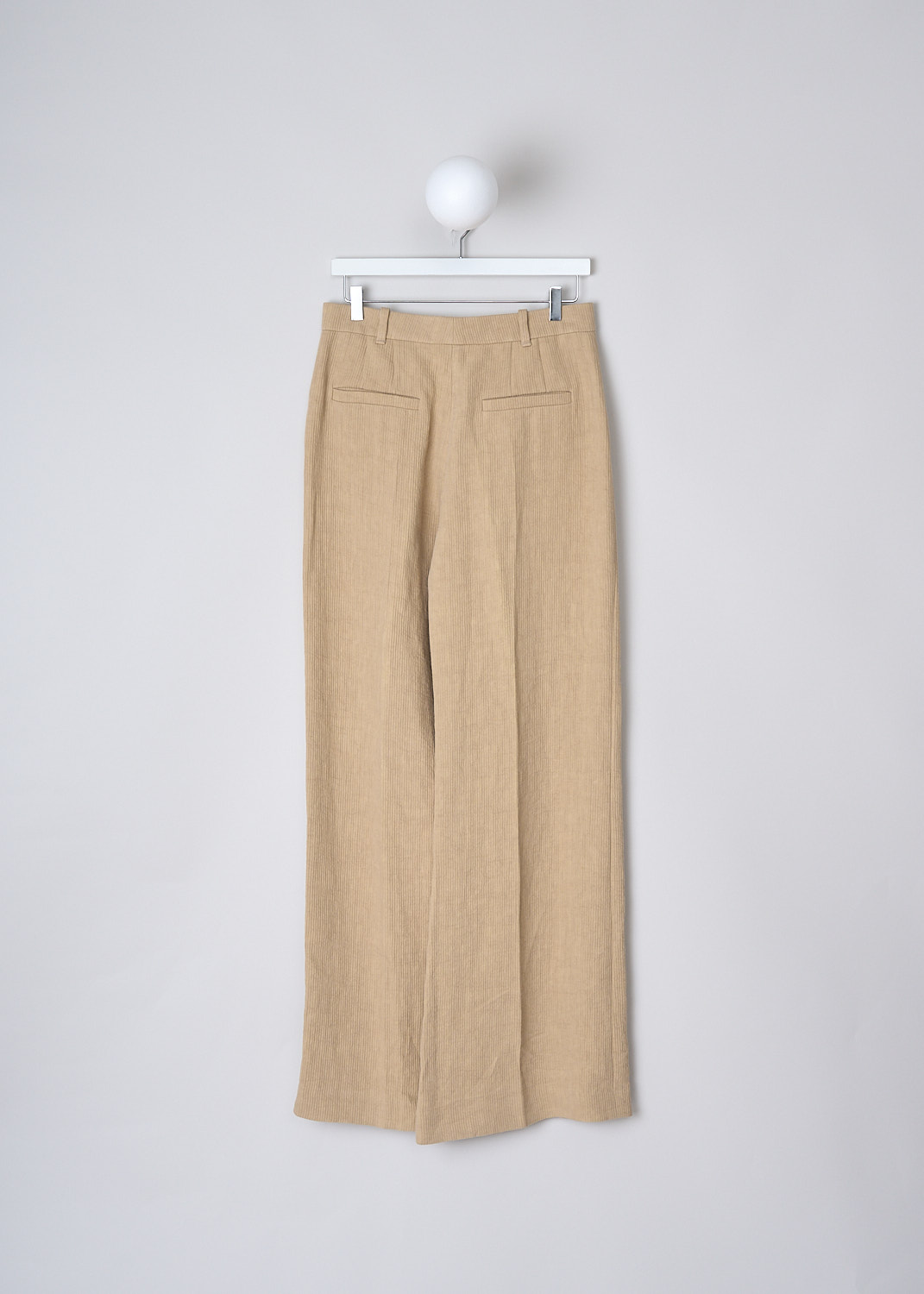 CHLOÉ, BEIGE CORDUROY PANTS, CHC22SPA2603920M_PASTEL_PINK, Beige, Back, These beige corduroy pants have a waistband with belt loops and a concealed clasp and zip closure. The pants have slanted pockets in the front and welt pockets in the back. The wide pant legs have a straight hem.
