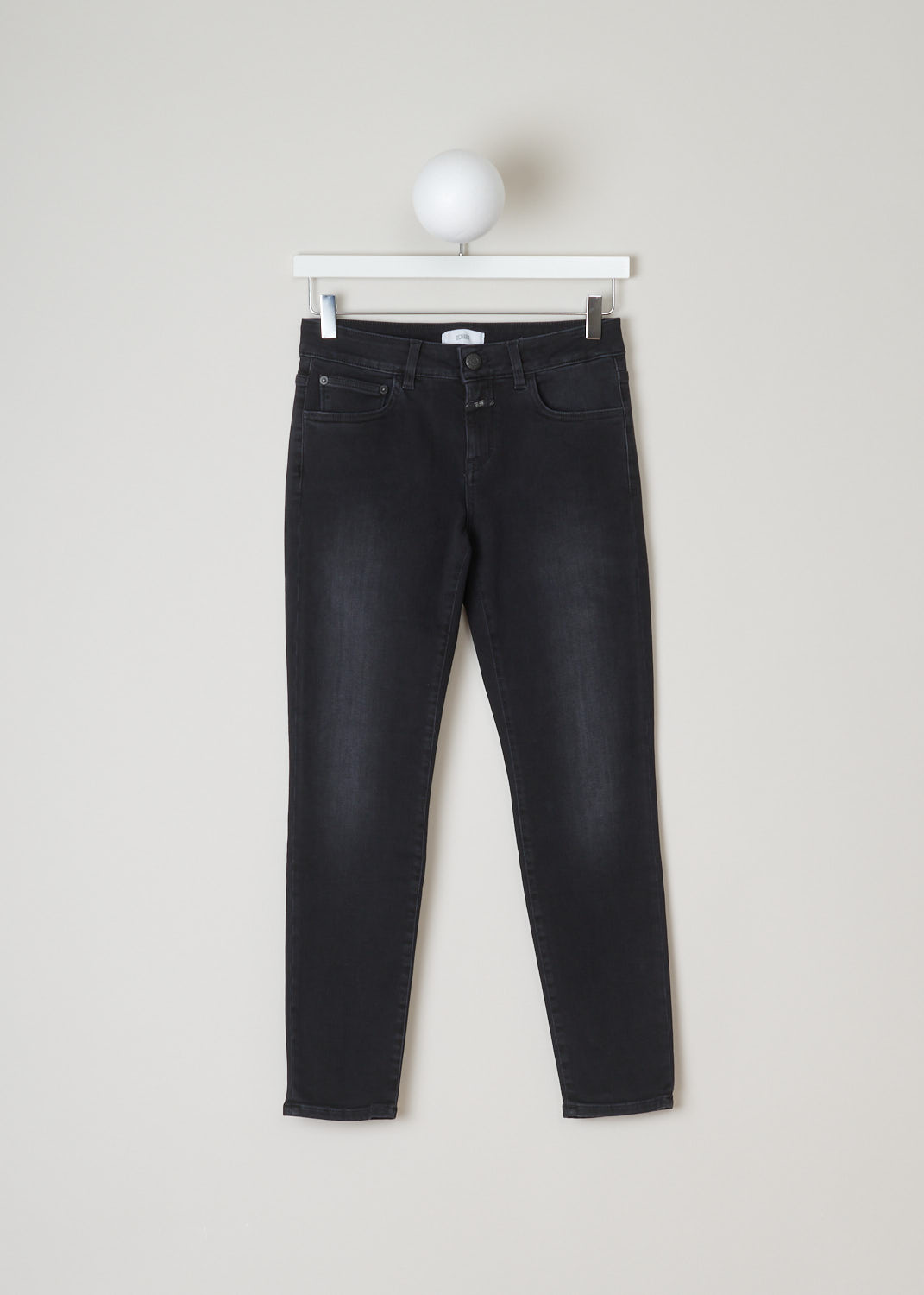 Closed, Slim-fit mid-waist black jeans, baker_C91833_0E3BL_bl, black, front, Mid-waist slim-fit jeans made with cropped leg length. Comes with the traditional 5 pockets. As closure options this model had one button and concealed zipper.