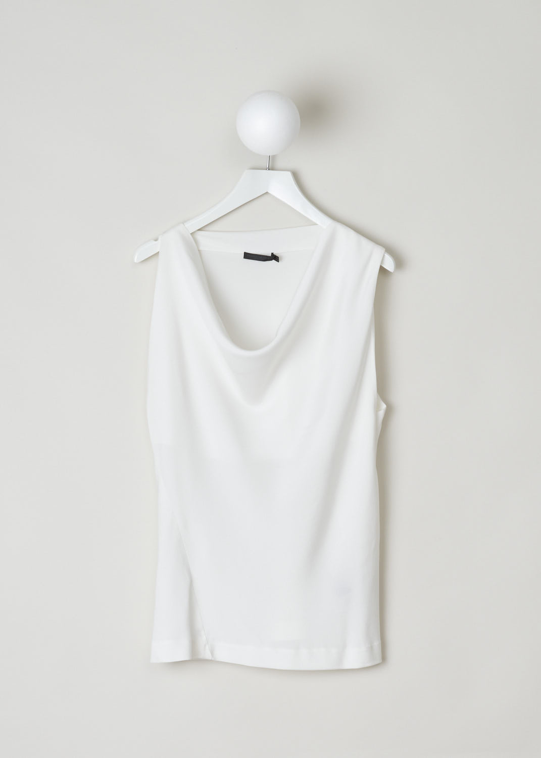 DONNA KARAN, SLEEVELESS COWL NECK TOP, A42T259MB0_132, White, Front, This white sleeveless top has a cowl neckline. This lightweight garment has a slightly askew seam on one side.
