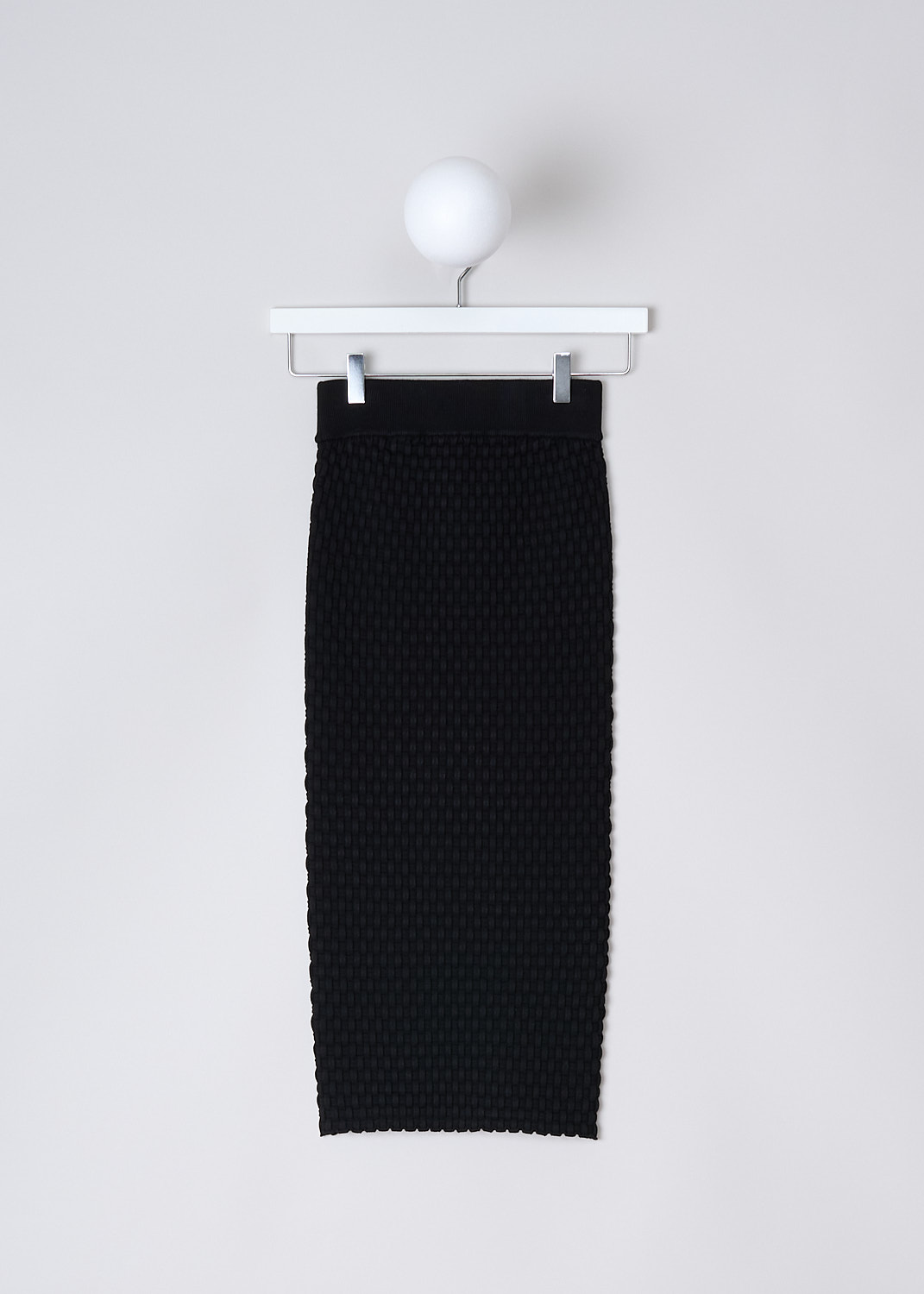 DRIES VAN NOTEN, BLACK WOVEN MIDI TIFFANY SKIRT, TIFFANY_8702_WK_SKIRT_BLACK, Black, Back, This black midi Tiffany skirt has a broad elasticated waistband. The fitted woven skirt is mid-length.

