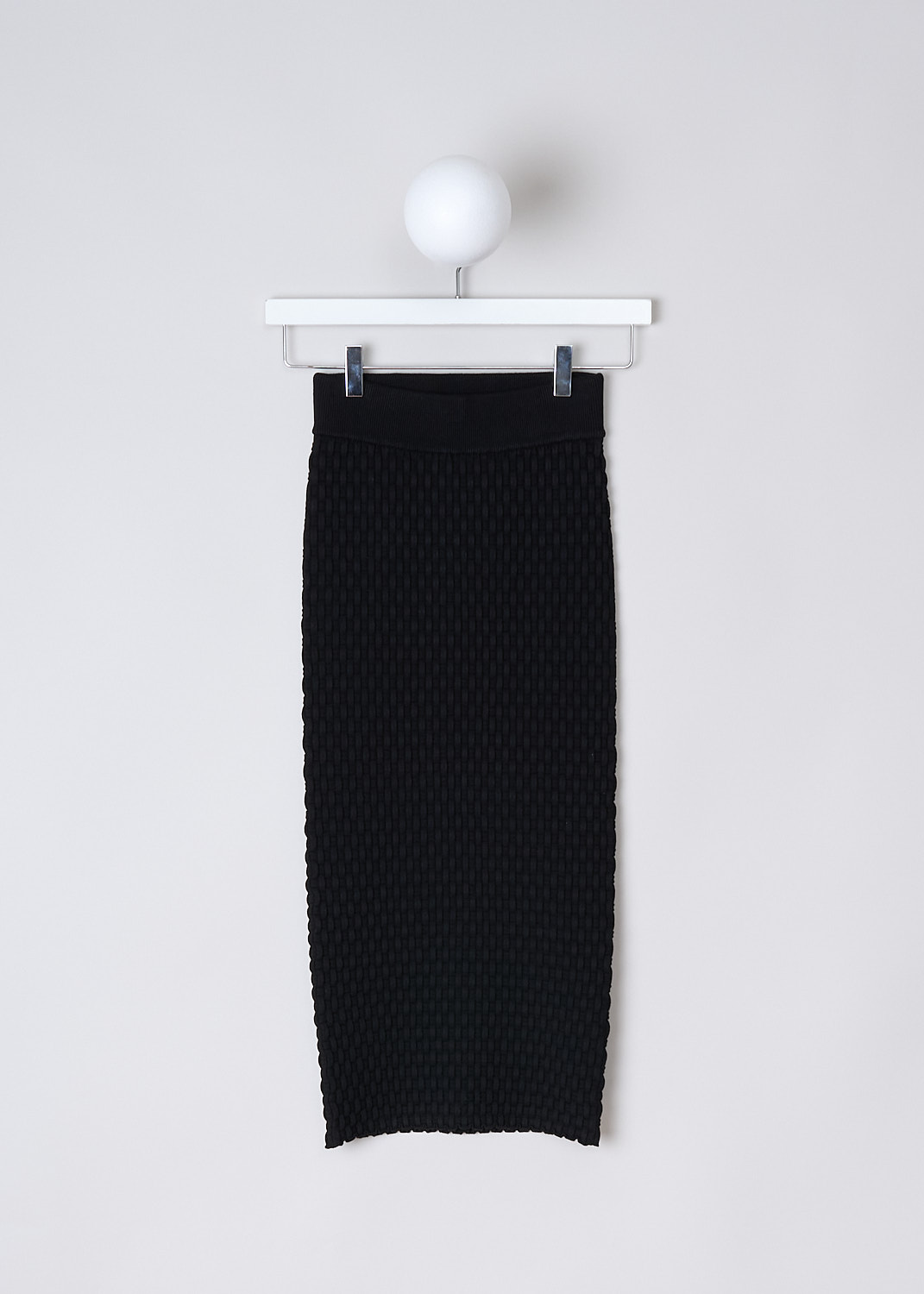 DRIES VAN NOTEN, BLACK WOVEN MIDI TIFFANY SKIRT, TIFFANY_8702_WK_SKIRT_BLACK, Black, Front, This black midi Tiffany skirt has a broad elasticated waistband. The fitted woven skirt is mid-length.

