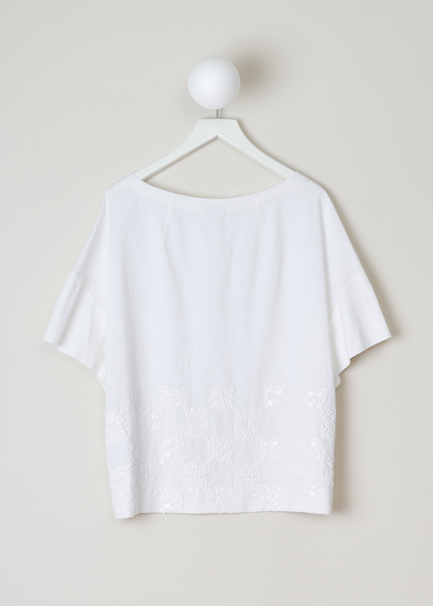 Dries Van Noten, White sequins top, COBALA_EMB_7327_WW_SHIRT_WHI, white, back, This wide crew neck top is made with sequins on the lower half of the top. The sleeves are also made wide to match the neck line. 