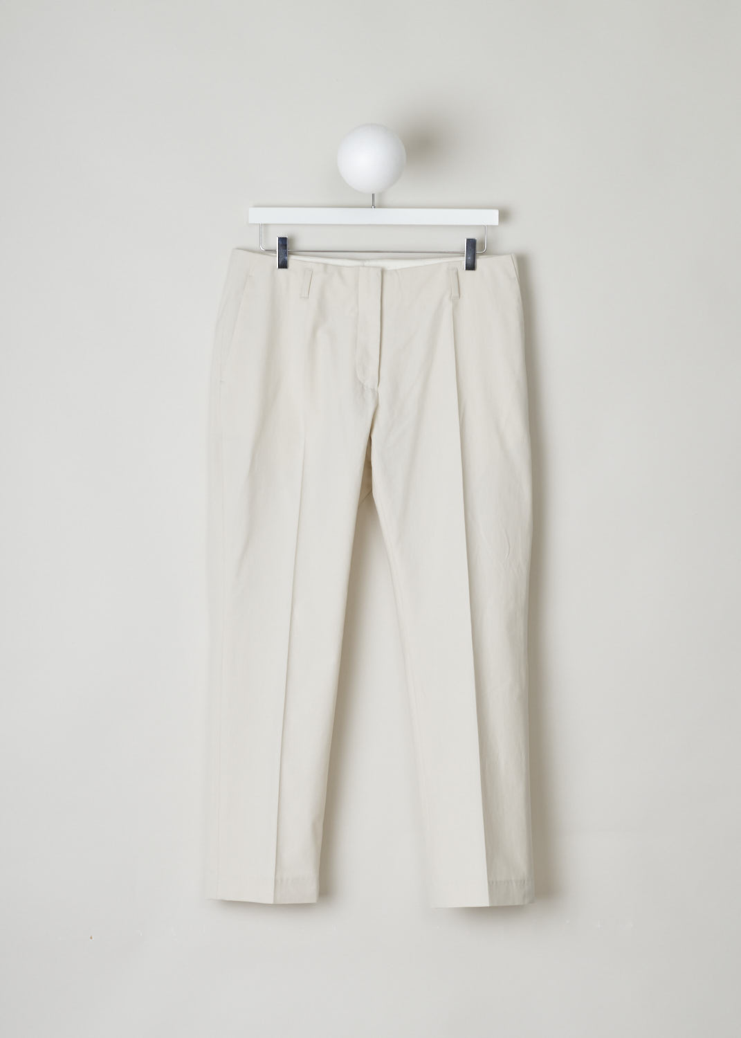 DRIES VAN NOTEN,ECRU PANTS WITH FRONT PLEATS, PAOLA_9022_WW_PANTS_ECR, Beige Front, These ecru trousers don's have an obvious waistband. Across the waist, belt loops can be found. It comes with a zip and clasp closure. Additionally these trousers have two side slit pockets in the front and two welt pockets in the back. 
