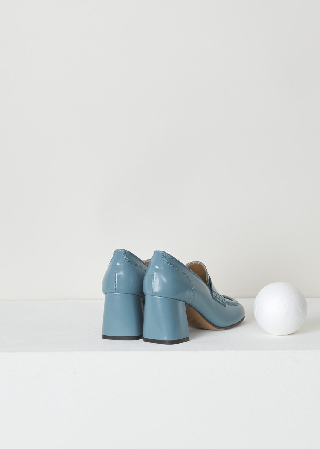 Heeled penny loafers in turquoise at Kiki's Stocksale