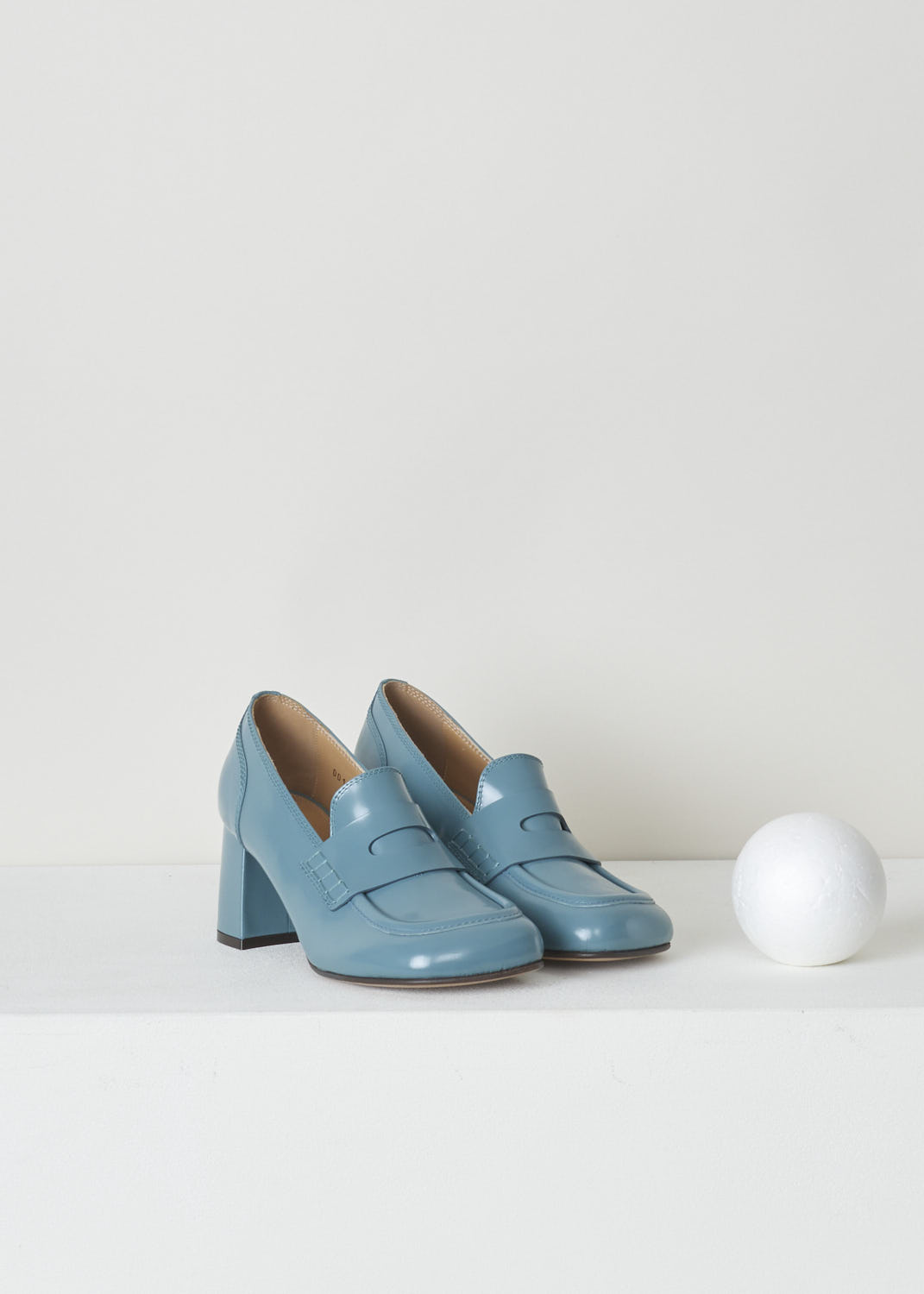 Heeled penny loafers in turquoise at Kiki's Stocksale