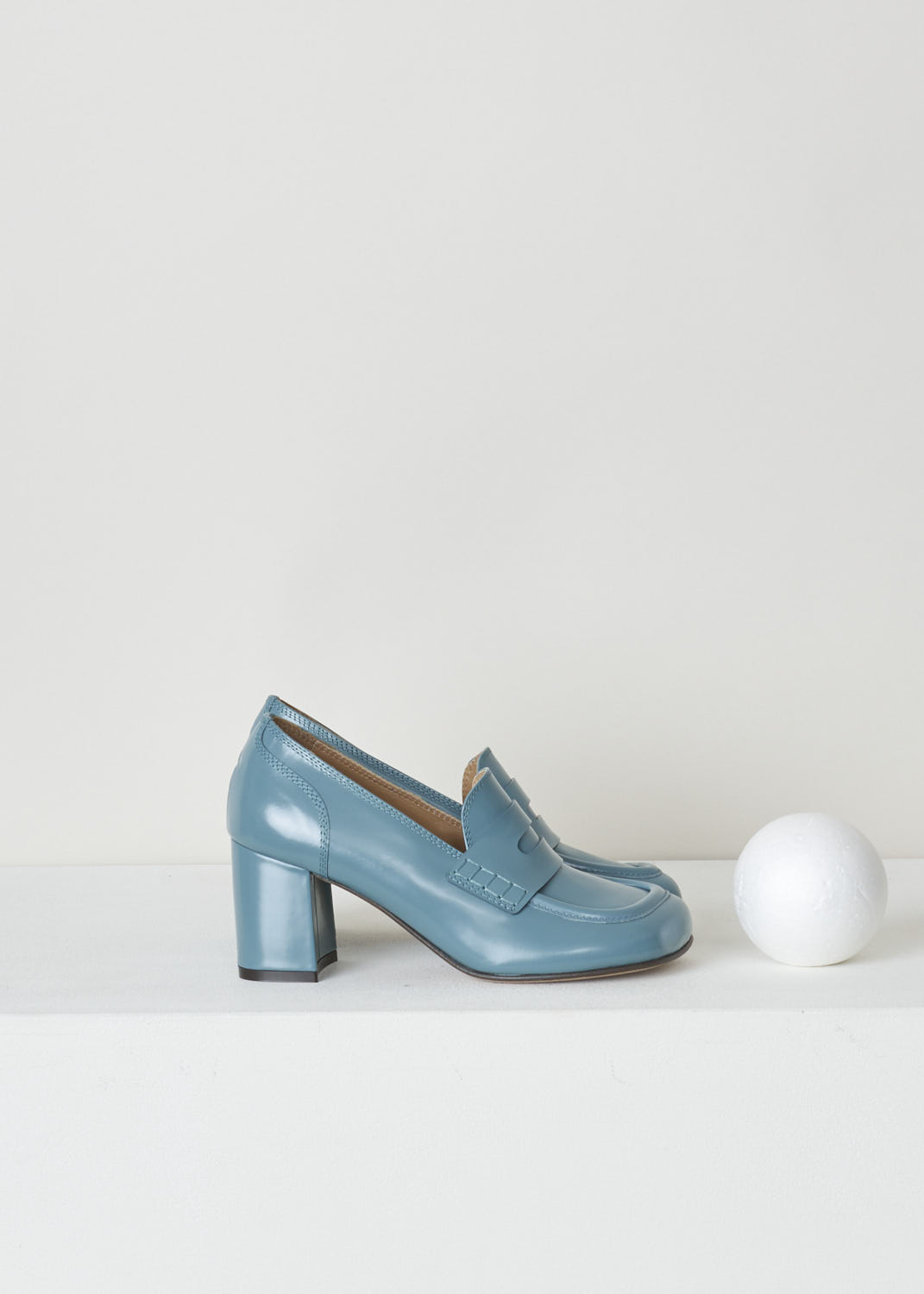 Heeled penny loafers in turquoise at Kiki's Stocksale