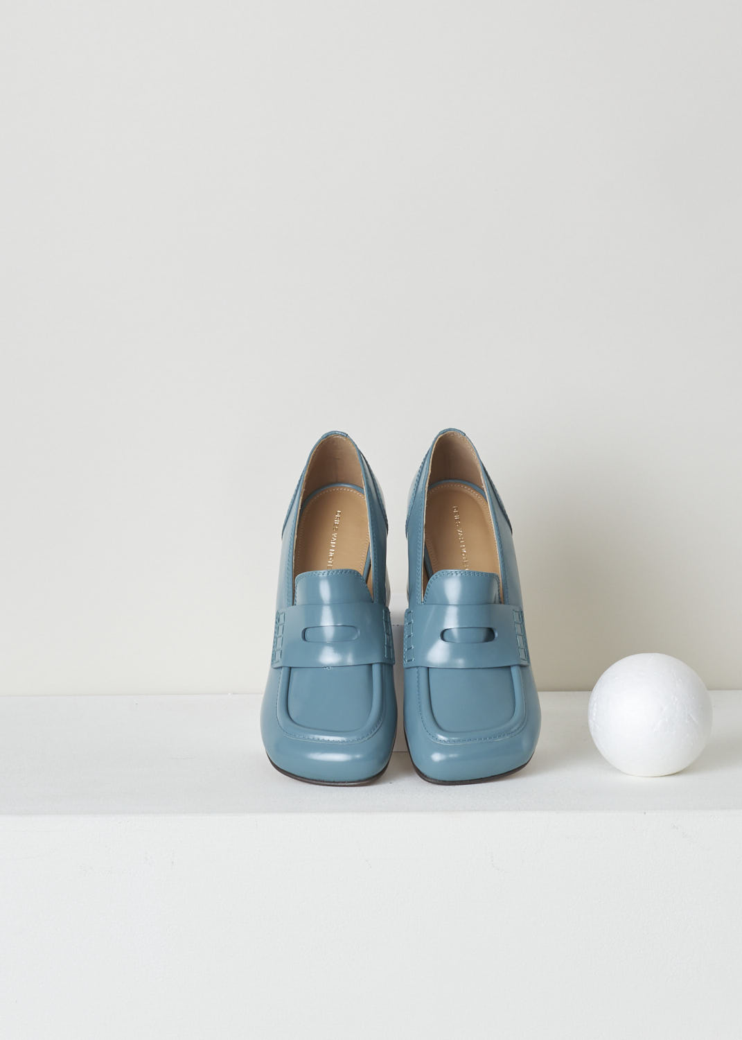 Heeled penny loafers in turquoise at Kiki's Stocksale