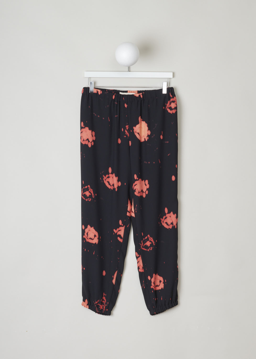 MARNI, BLACK JOGGERS WITH ABSTRACT PRINT, PAMA0291A1_UTV858_FRN99, Black, Print, Front, Beautiful black joggers with an abstract print throughout. These comfortable pants have an elasticated waistband and a drawstring as well as elasticated cuffed hems. Two slanted pockets can be found on either side. 