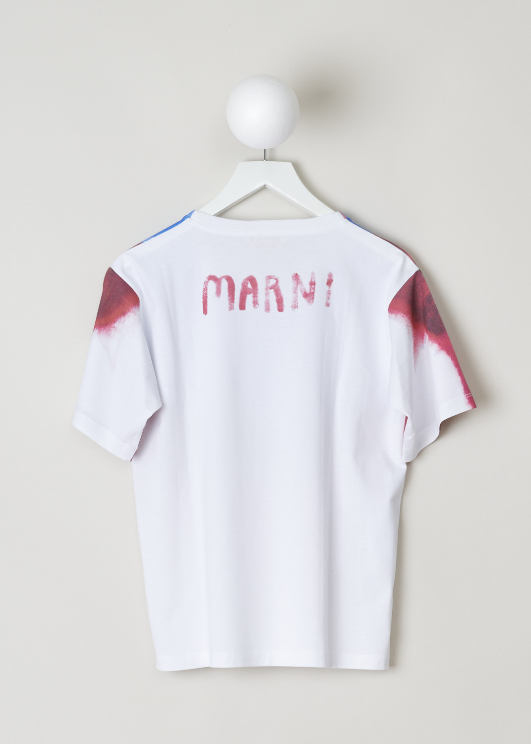 Marni, White printed t-shirt, THJEL32EPJ_USCT05_DDB56, print, red, white, blue, back, White t-shirt embellished with a lovely print in blue and red. 