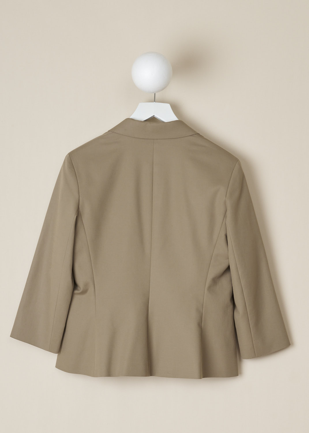 THE ROW, REMY JACKET IN SEPIA, REMY_JACKET_1113W580_SEPIA, Beige, Brown, Back, This cropped Sepia colored jacket has a notched lapel and a front button closure. The jacket has three-quarter sleeves. In the front, the jacket has welt pockets. 


