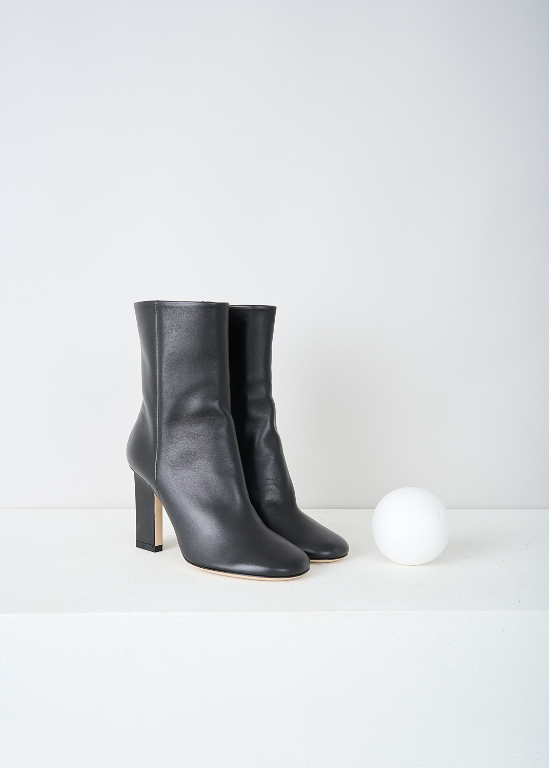 Wandler, Black leather Carly boots, CARLY_BOOT_BLACK_20210_271201_3200, Black, Front, These black leather Carly ankle boots  a zipper on the inside of the leg, a blocked heel and a round toe. 
