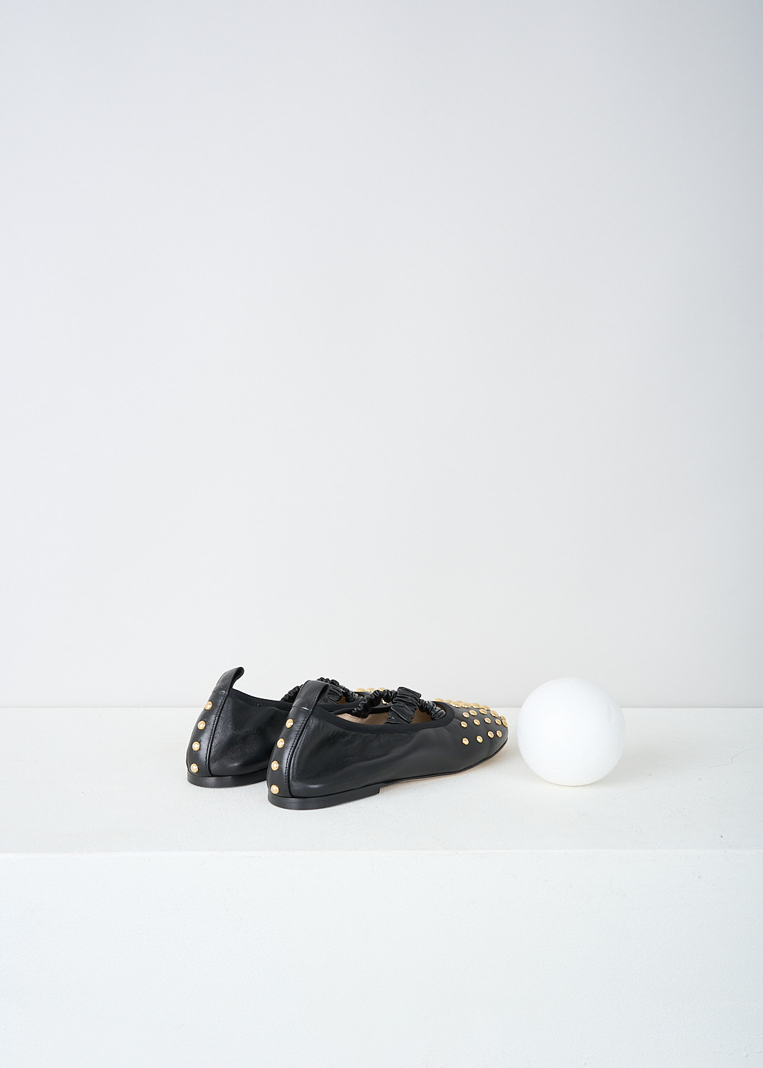 Wandler, Black June ballerina flats with studs, JUNE_BALLERINA_BLACK_STUDS_24202_000117_3224, Black, Back, These black June ballerina flats have an elasticated crossover-strap and a pull-tab at the heel. The round toe and the heel are decorated with gold-tone round studs. 

